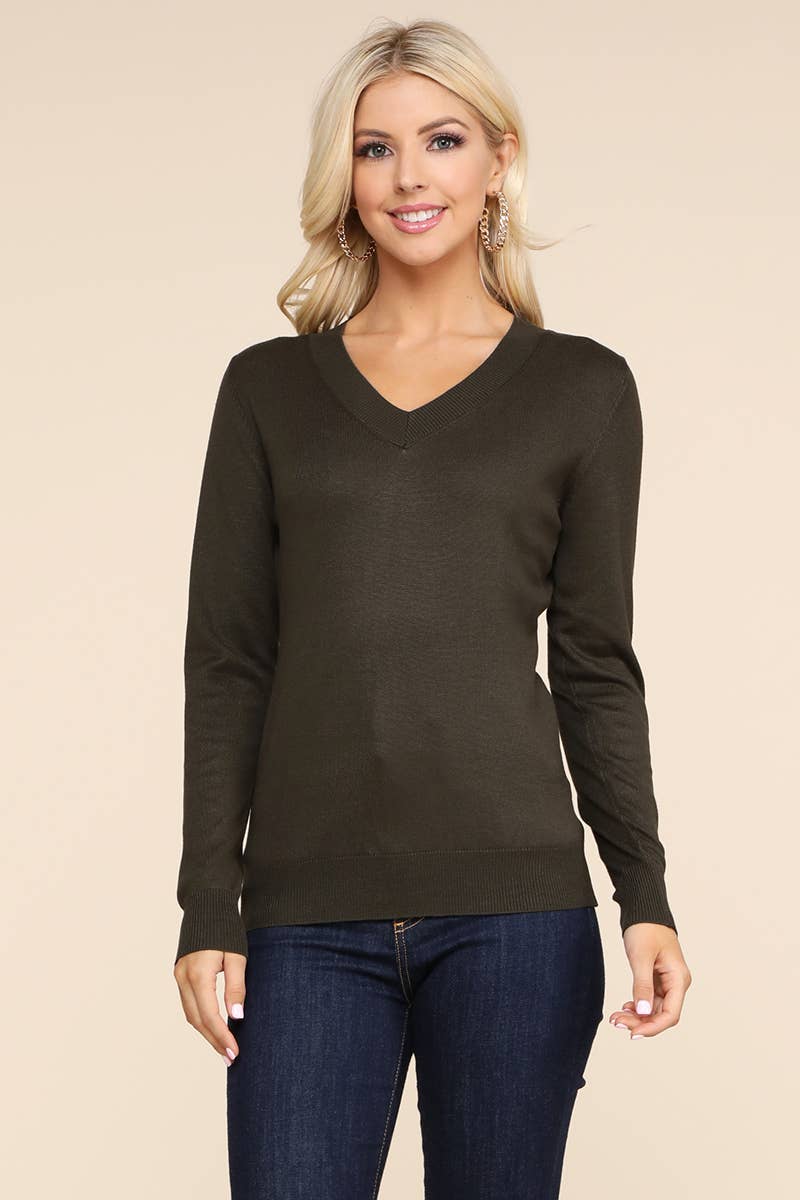 AWOSWL284_Simple V-Neck Pullover Soft Knit Sweater