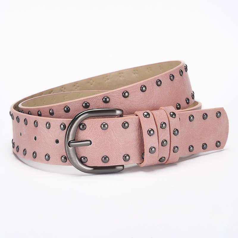 Retro punk double-row riveted pin buckle belt