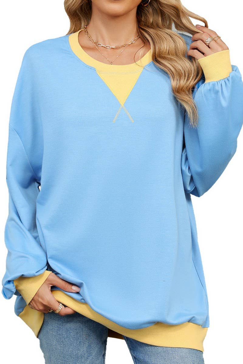 CWTBLL01311_CREW NECK COLORBLOCK LONG SLEEVE SWEATSHIRT