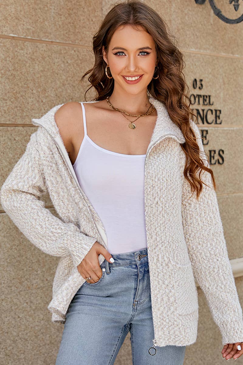 CWOJA497  Casual Zip-Up Long Sleeve Cardigan Sweater