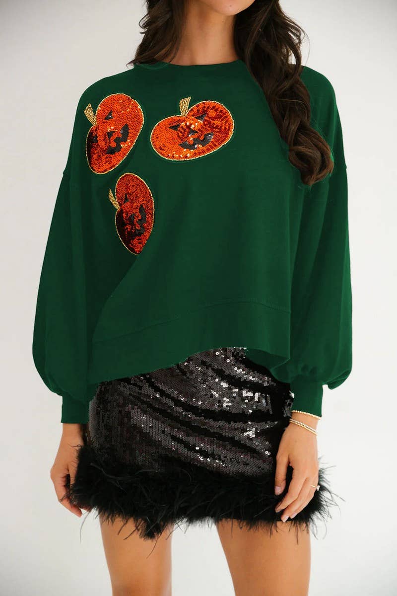 CWTBLL01231_HALLOWEEN PUMPKIN SEQUIN LOOSE SWEATSHIRT