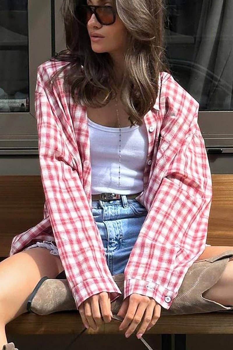 CWTBLL00599_LOOSE AND REFRESHING PLAID LONG-SLEEVED SHIRT