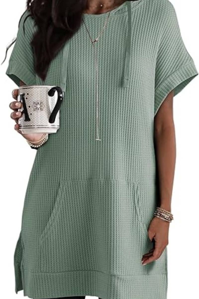 CWDSD4920_SUMMER DRAWSTRING HOODED DRESS SHORT