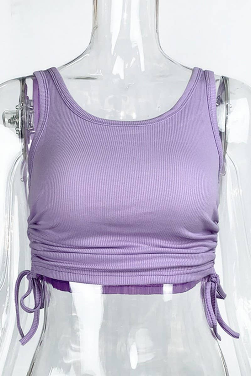 CWTTK0836_GATHERED RIBBED DRAWSTRING CROPPED TANK TOP
