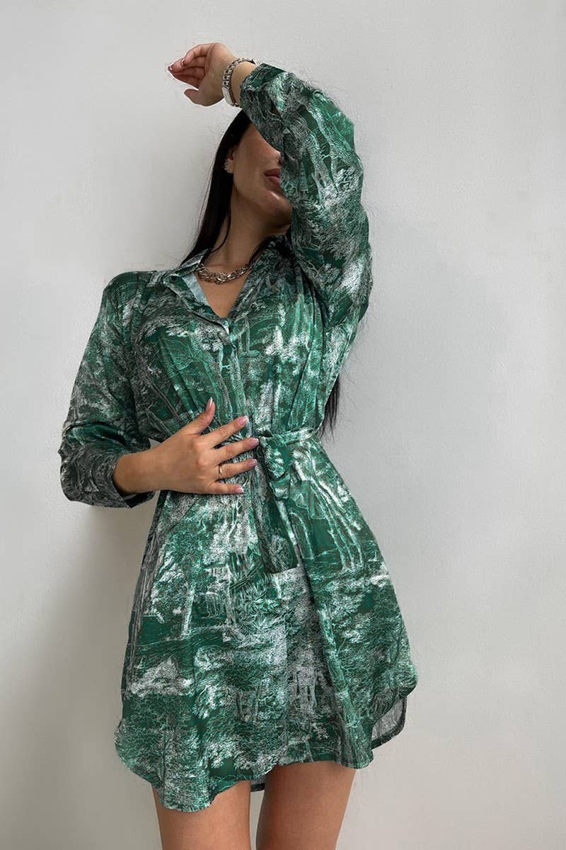 CWSPJ0358_PRINTED LOOSE COMFORTABLE LACE-UP NIGHTDRESS