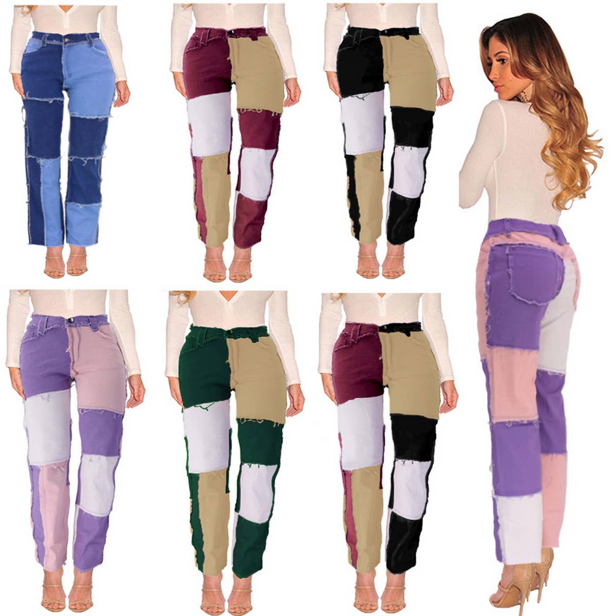 WOMENS DENIM PATCHWORK JEANS_CWJP0165