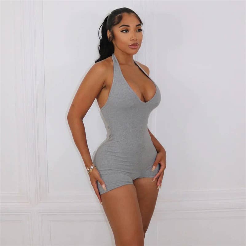 Casual Halter Neck Backless High Waist Romper