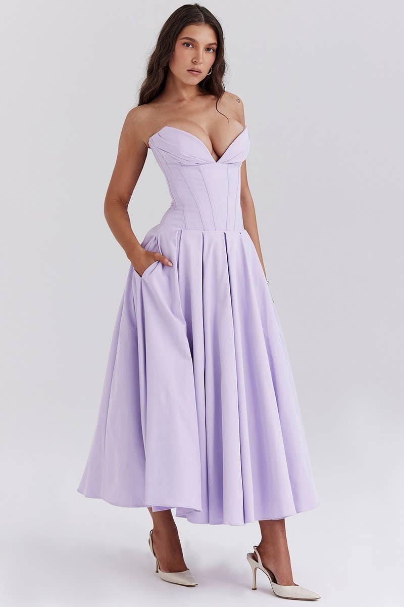 CWDTD0466_SLEEVELESS SOLID COLOR STRAPLESS MIDI DRESS