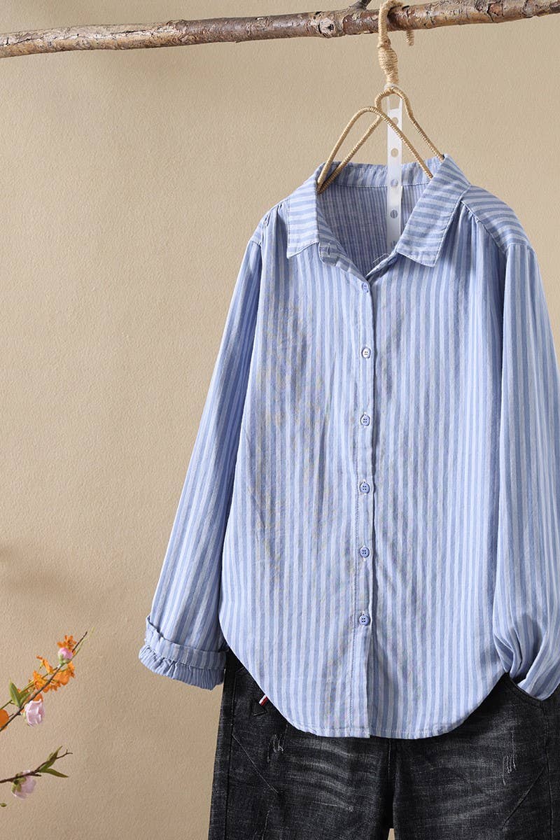 CWTSTL2251_YARN-DYED DOUBLE-LAYER COTTON STRIPED SHIRT