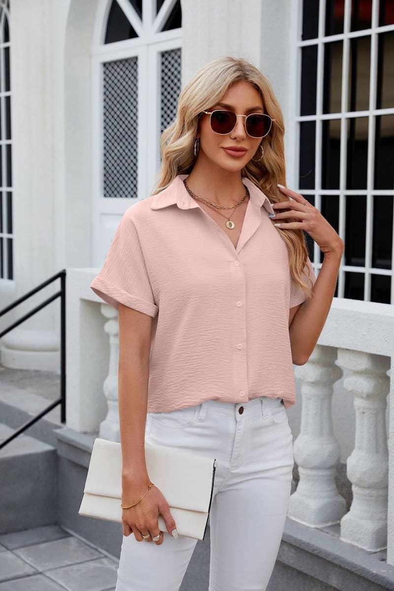 CWTSTS0359_Button Down Short Sleeve Blouse