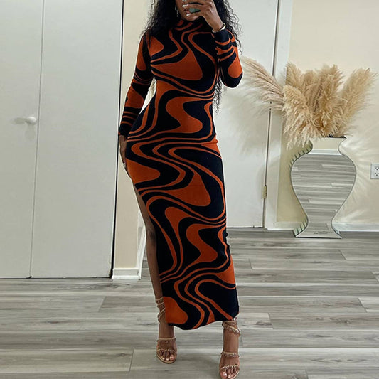 DRESS WITH HALF HIGH NECK AND LONG SLEEVES