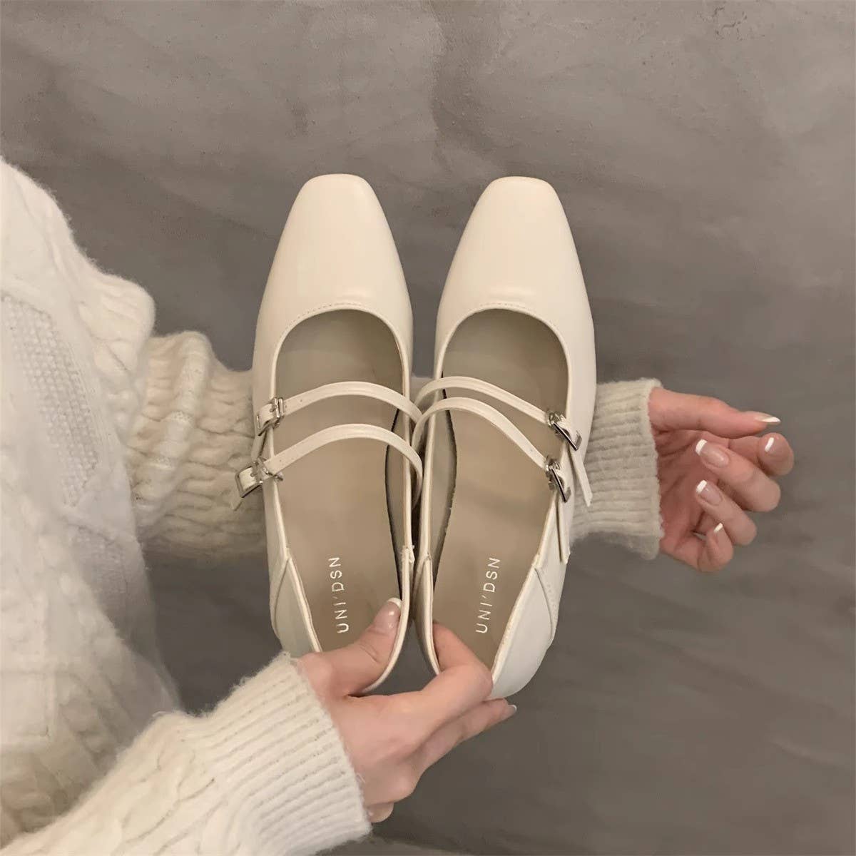 Silver Chunky Heel Mary Jane Shoes for Women