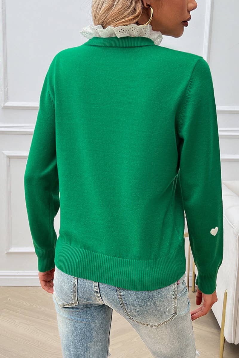 CWOSWL4449_LACE LACE NECKLINE LOVE LONG-SLEEVED SWEATER