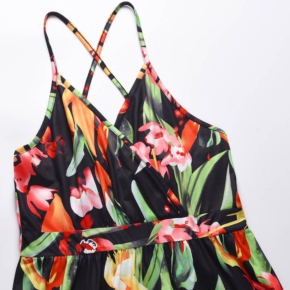 Bohemian Floral Print Spaghetti Strap Long Dress