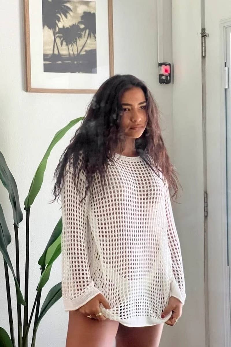 CWTBLL3400_KNITTED CUTOUT HOLIDAY BIKINI BEACH COVER-UP