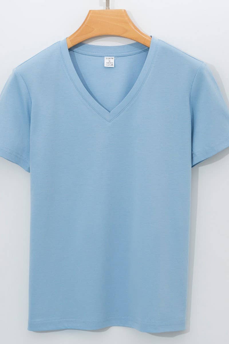 CWTTS1041_V NECK SOLID COLOR CASUAL WOMEN T SHIRT