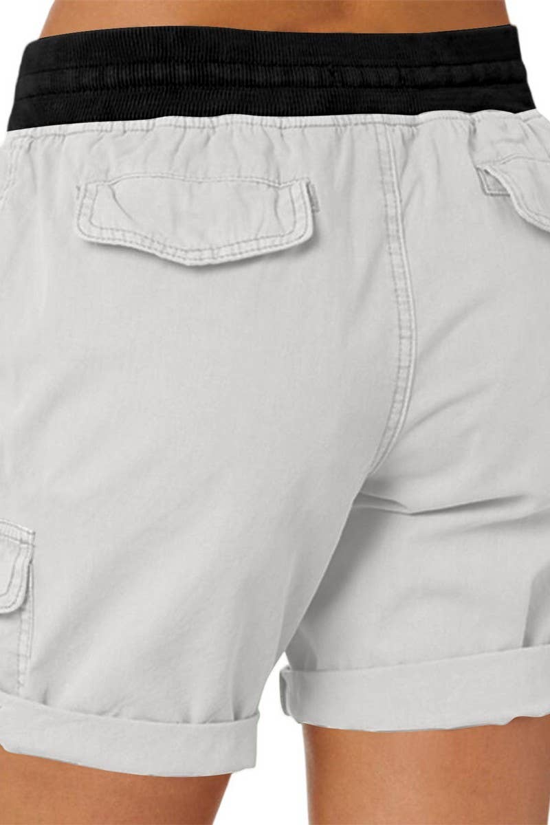 CWBSP0562_RETRO SOLID DRAWSTRING RIBBED UTILITY SHORTS