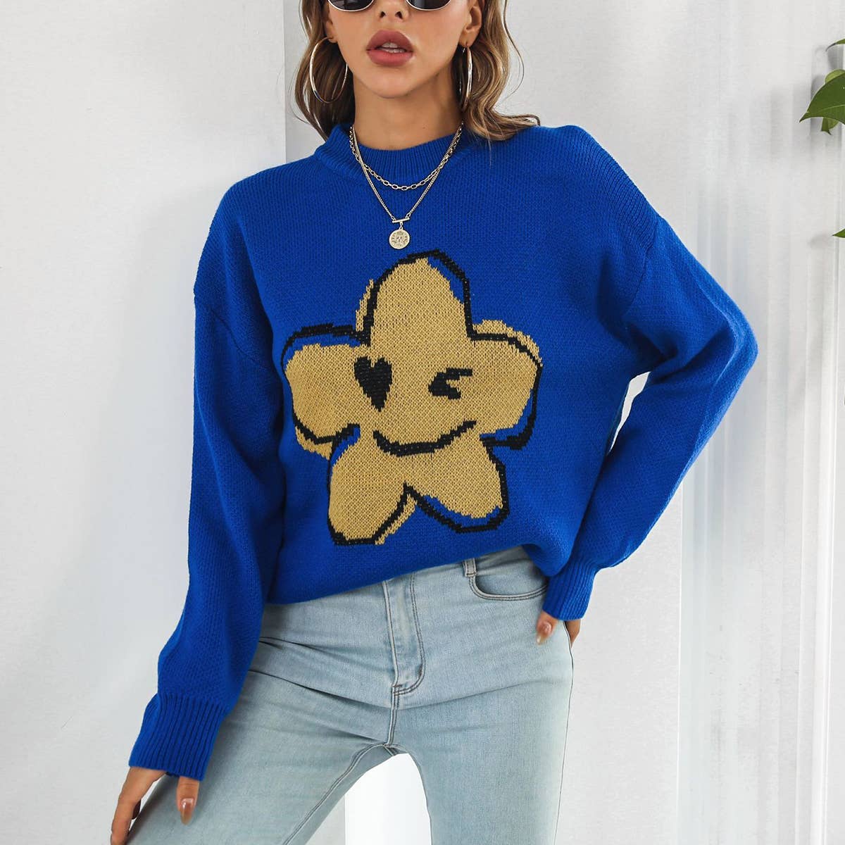 Cartoon jacquard sweater women's loose knit
