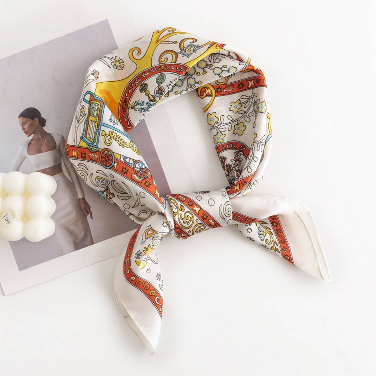 Floral Satin Square Scarf for Women’s Elegance