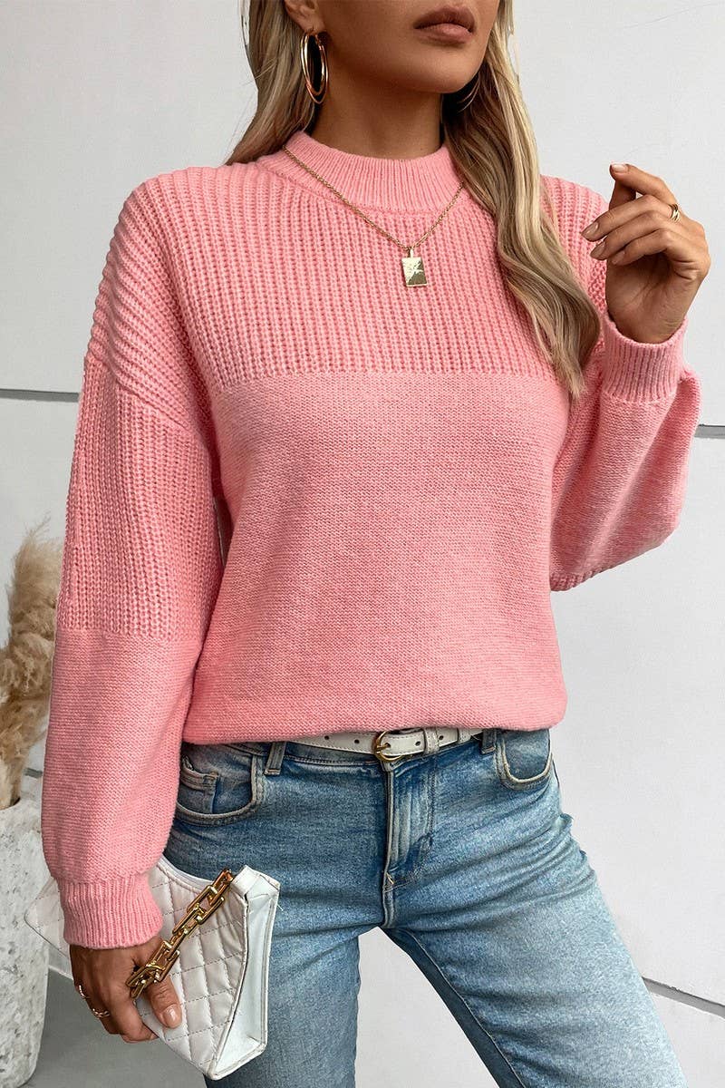 CWOSWL2875_HALF TURTLENECK PULLOVER KNITTED SWEATER