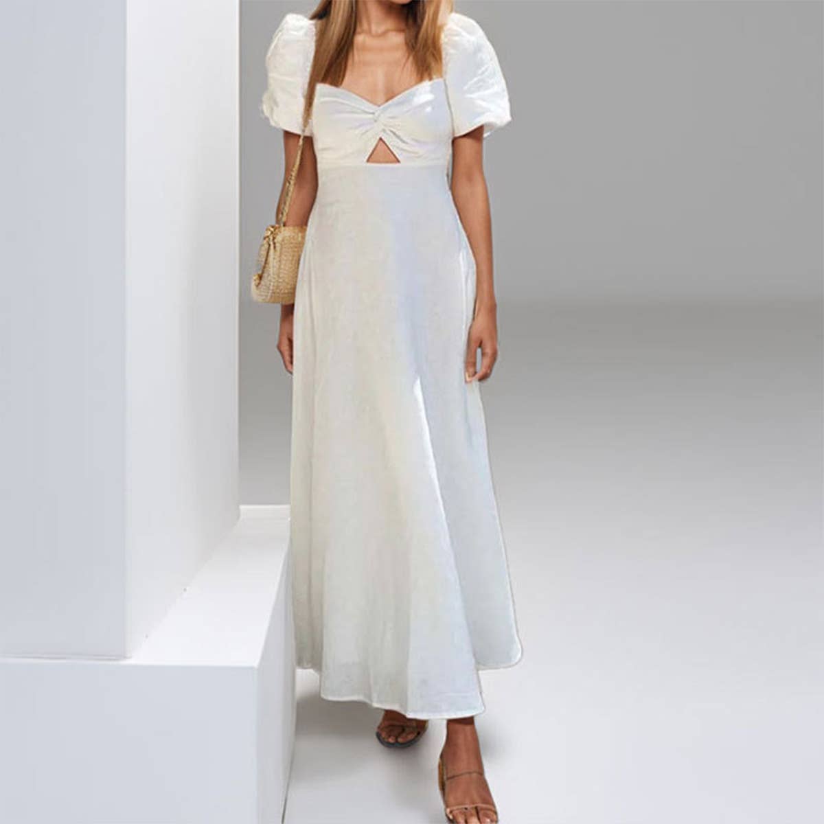 Chic commuter V-neck pleated short sleeve dress