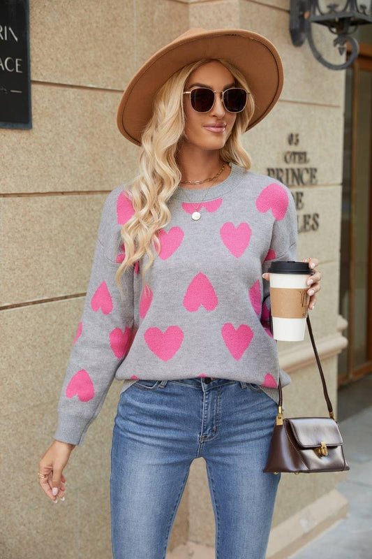 CWOSWL5257_KNITTED JACQUARD ROUND NECK PULLOVER SWEATER