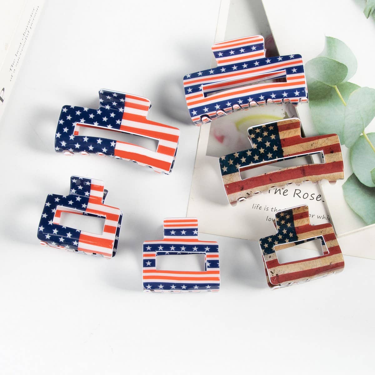 CWAHA5137_4TH OF JULY FLAG STYLISH RECTANGULAR HAIR CLIP