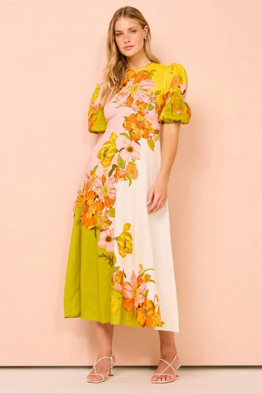 CWDMD5723_FASHIONABLE PUFF SLEEVE SLIM FIT SWING DRESS