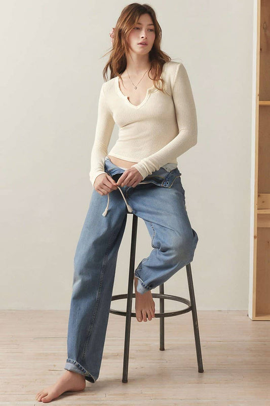 CWTTL2057_V-NECK SUMMER SOLID COLOR SLIM T-SHIRT