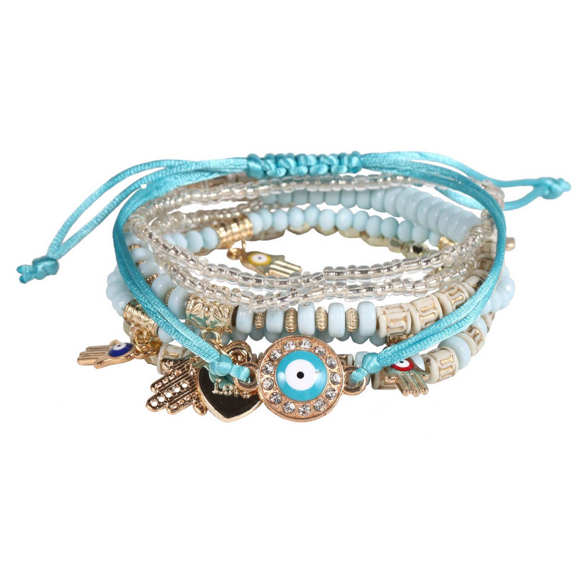 HANDMADE BEADED EVIL EYE LAYERED BRACELET