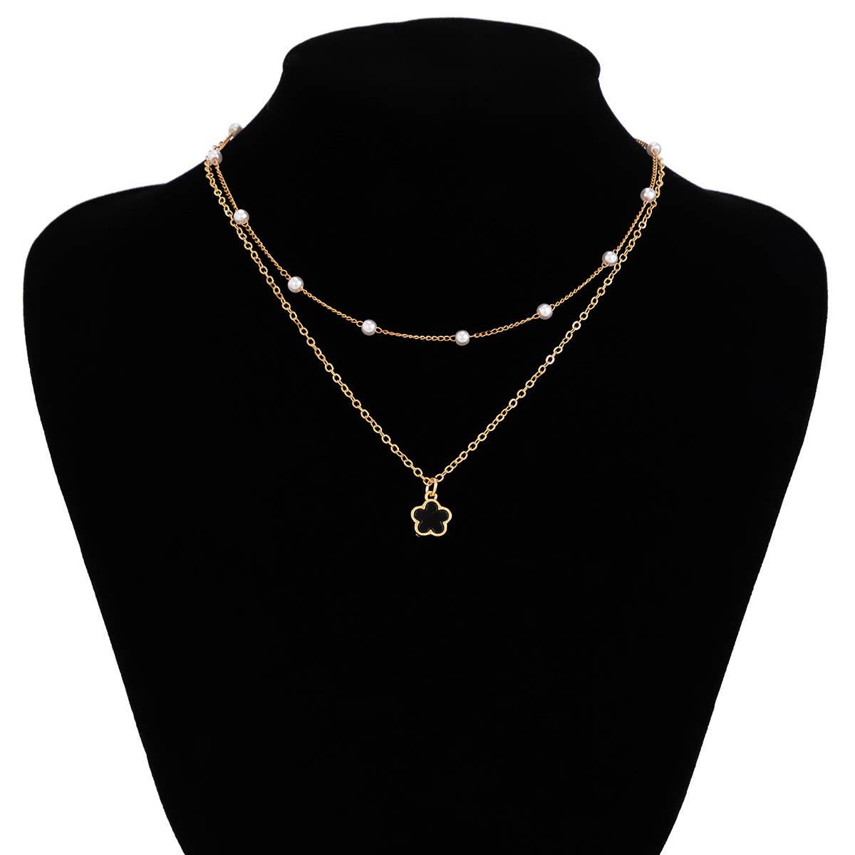 SIMPLE IMITATION PEARL BEADED FLOWER NECKLACE_CWAJE1133