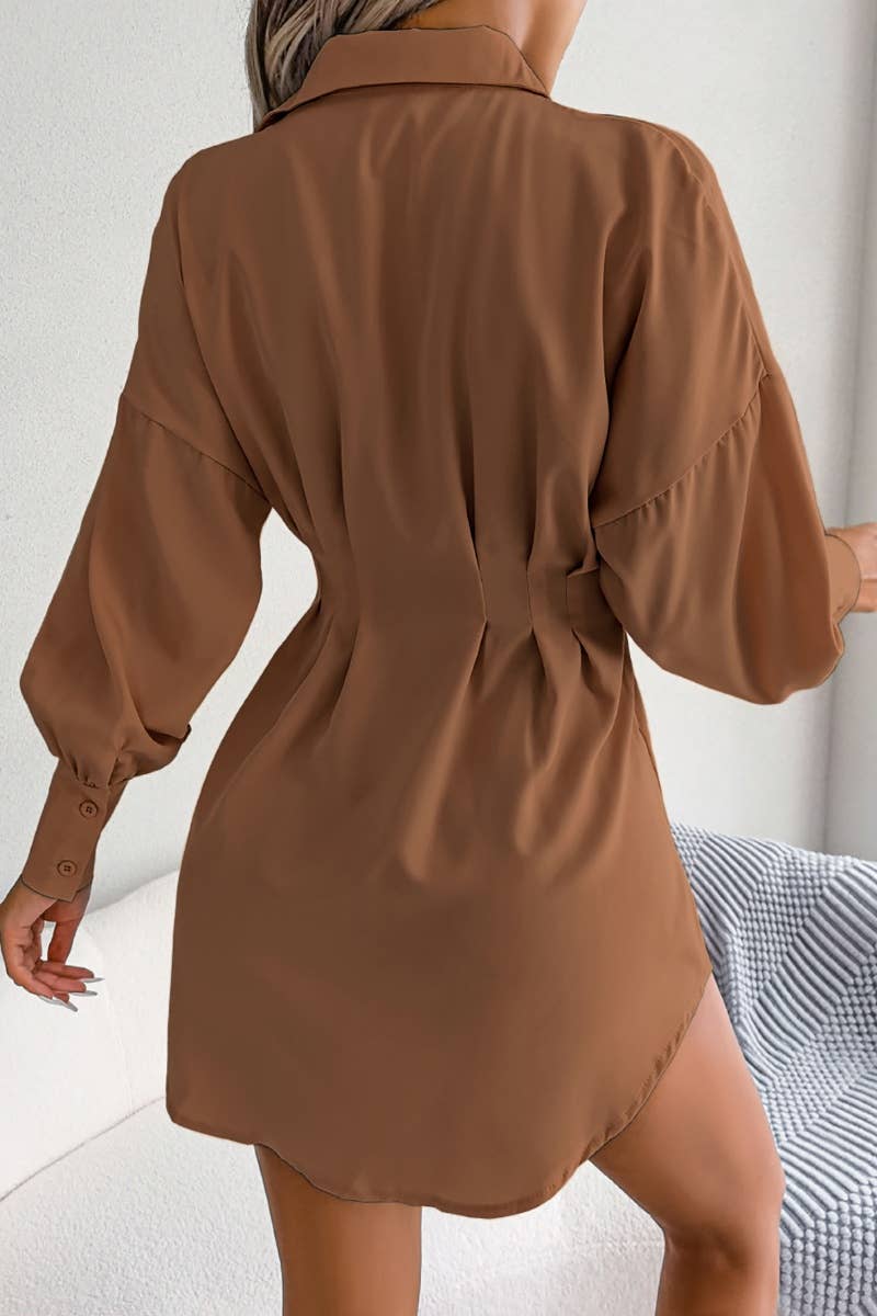CWTSTL1200_LANTERN SLEEVE WAIST ASYMMETRIC SHIRT DRESS