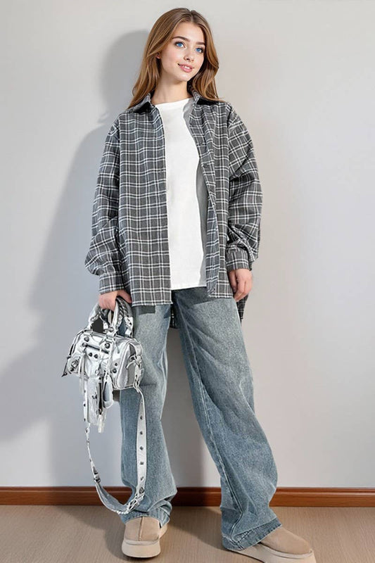 CWTBLL00626_SIMPLE LOOSE NICHE PLAID LONG-SLEEVED SHIRT