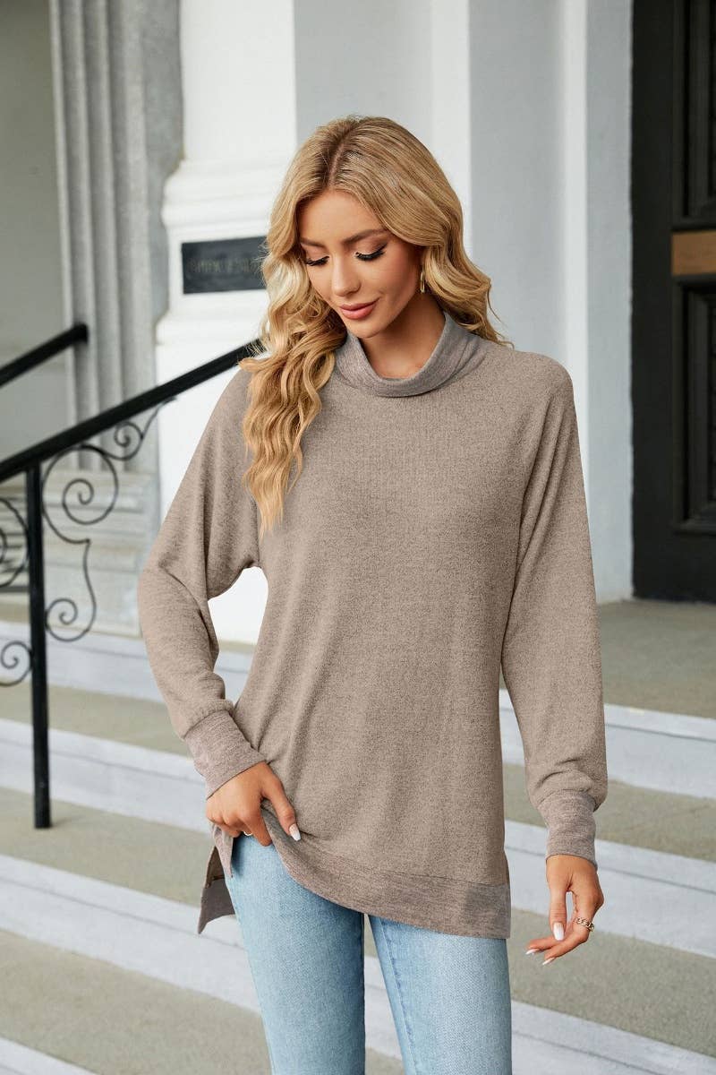 CWOSWL6537_HIGH-NECK CONTRASTING COLOR LONGSLEEVED SPLIT TOP