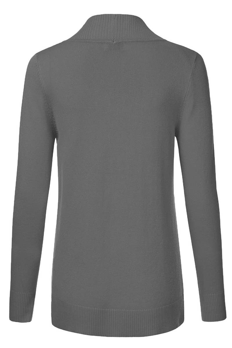 AWOCAL313_Open Front Long Sleeve Pockets Sweater Cardigan