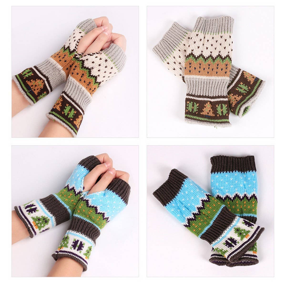 CWAG0084_Christmas Tree Thickened Knitted Half Finger Gloves