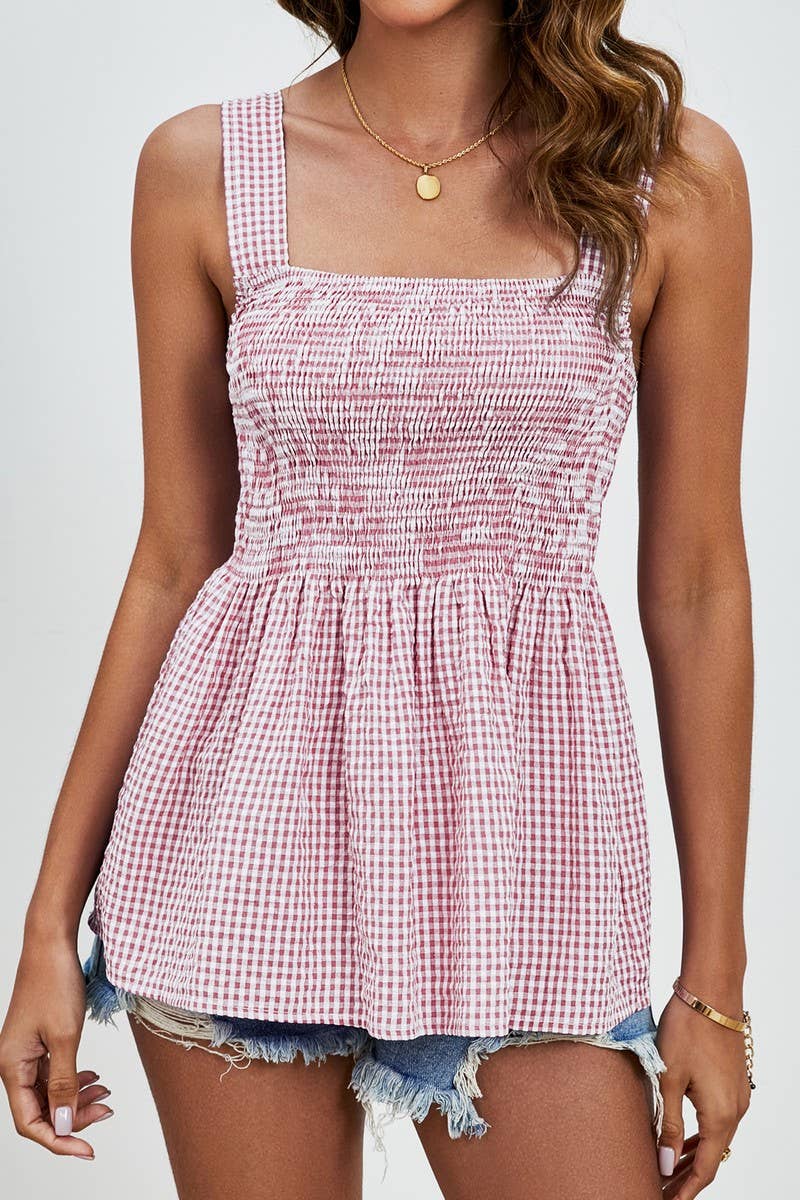 CWTBLSL0703_CASUAL PLAID ADJUSTABLE STRAP TOP