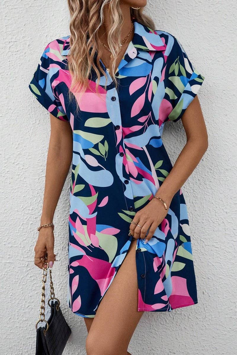 CWDSD7514_SUMMER FASHION FLORAL CARDIGAN SHIRT DRESS