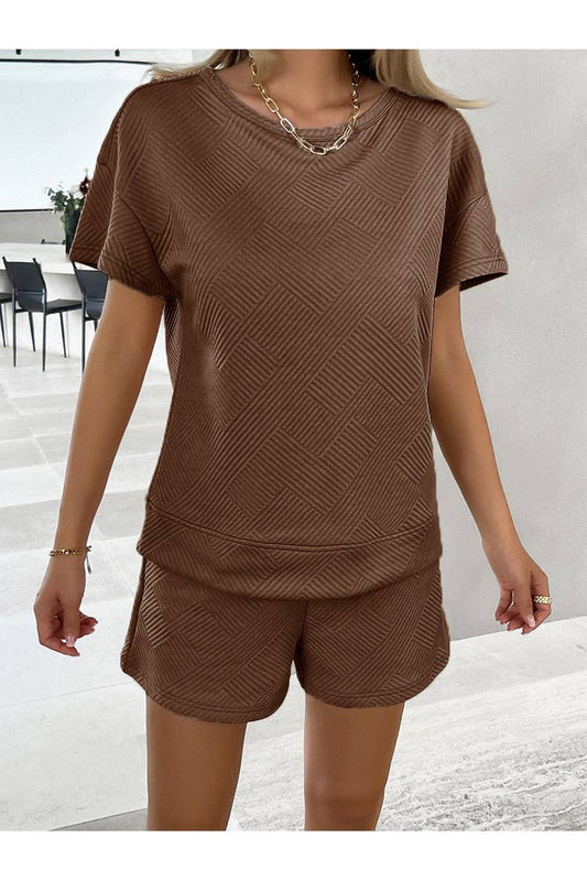 CWSTB0669_KNIT CREW NECK SHORT SLEEVED SHORTS CASUAL SET