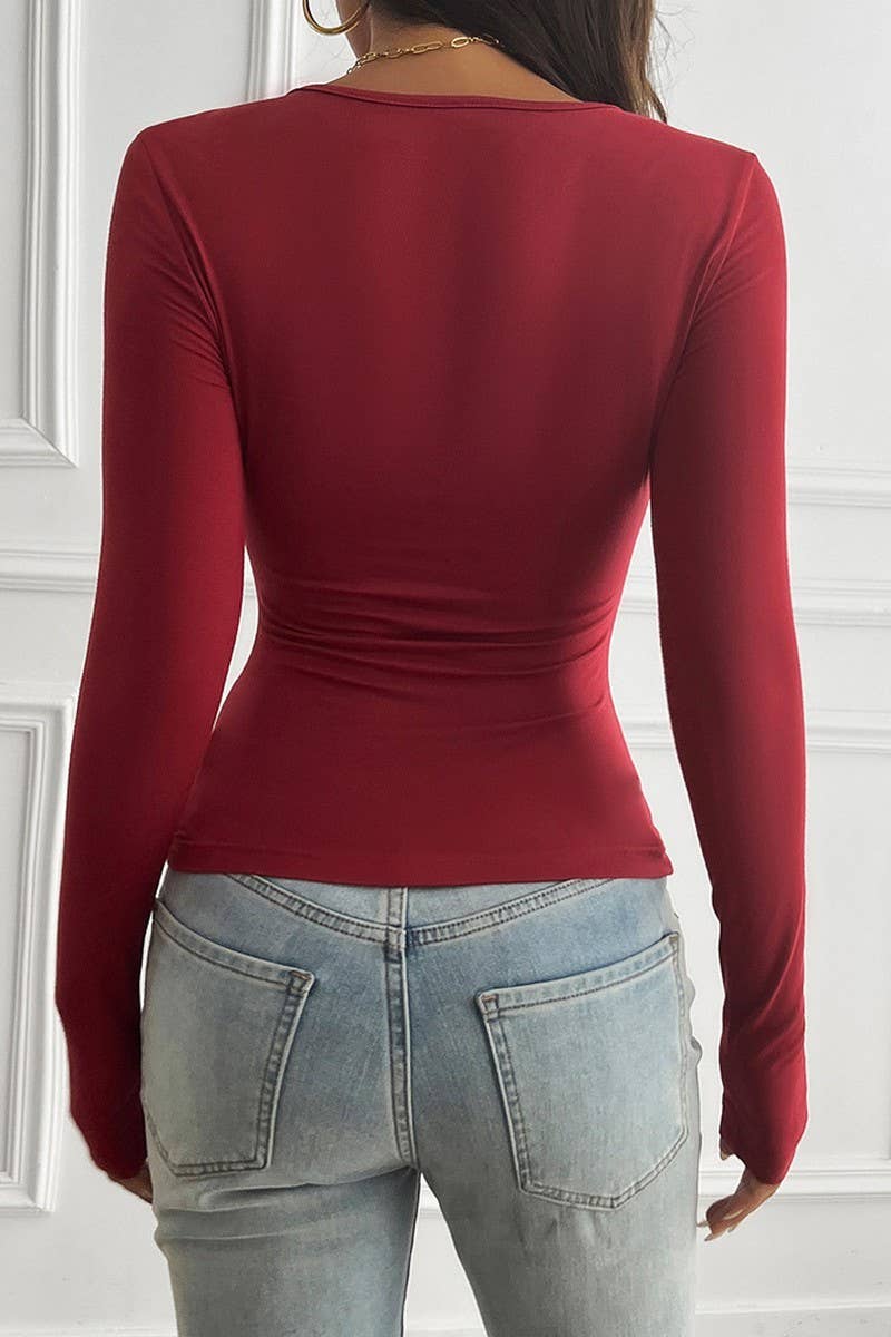 CWTTL1977_SEXY DEEP V STITCHING LONG SLEEVE T-SHIRT