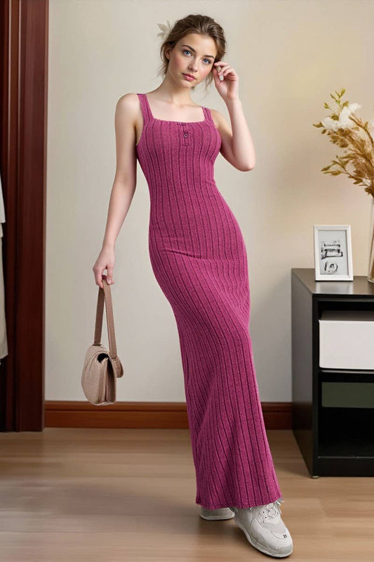 CWDHL01114_SOLID COLOR ELEGANT SLIM SLEEVELESS DRESS