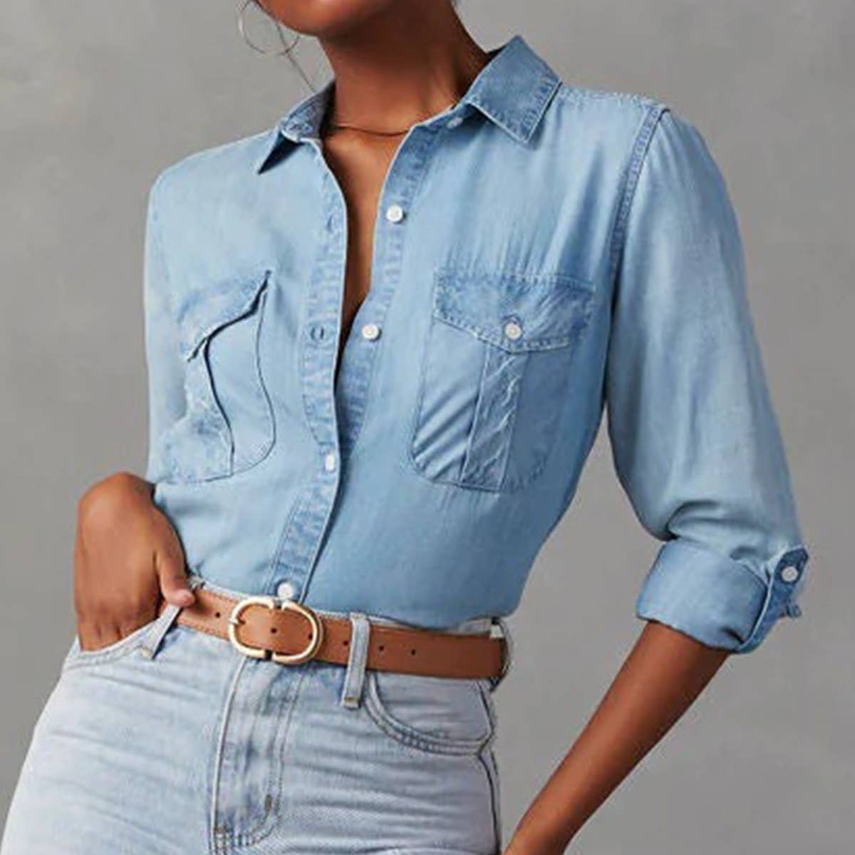 DENIM WASH WATER ELEGANT LONG SLEEVE SHIRT