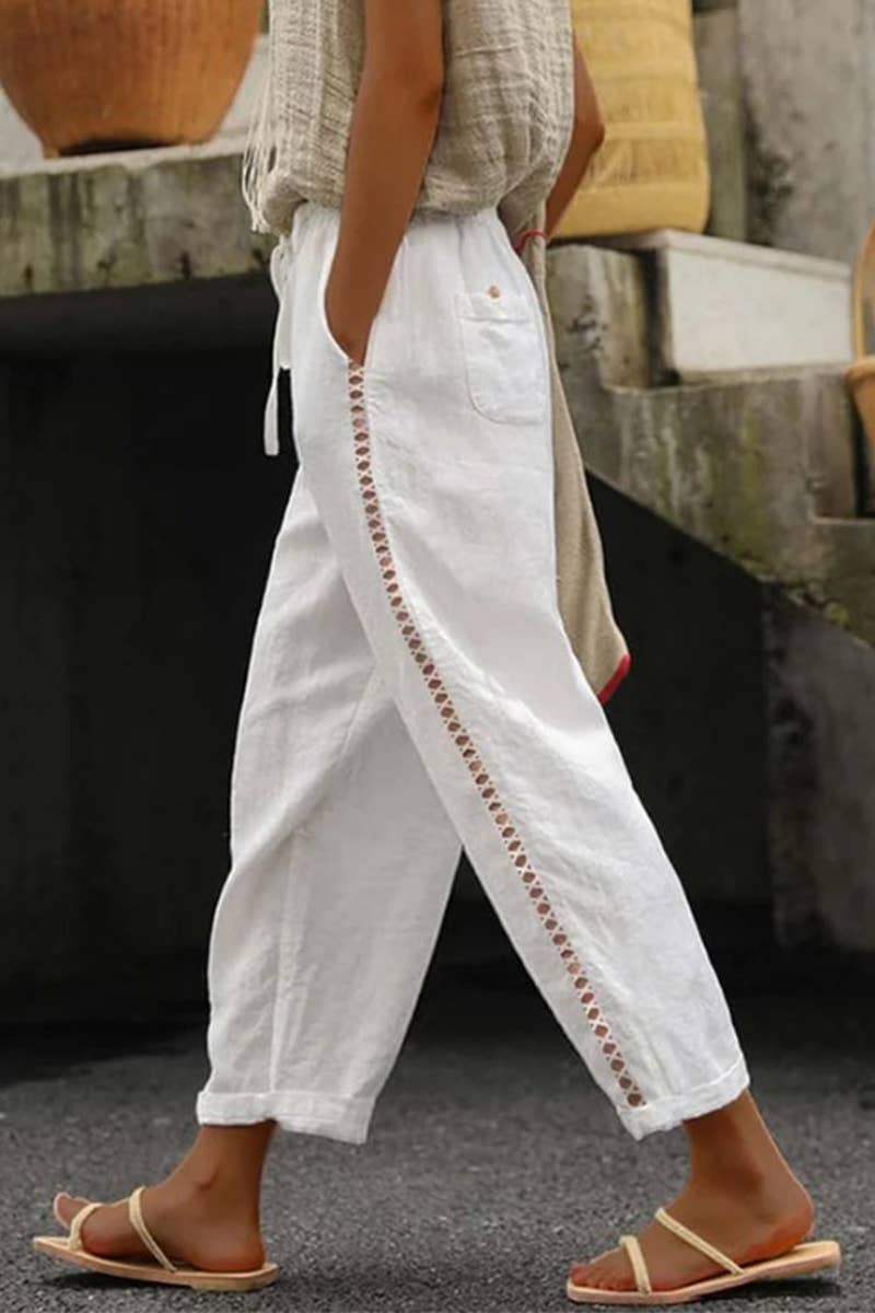 CASUAL LACE CUTOUT PATCHWORK NINER PANTS