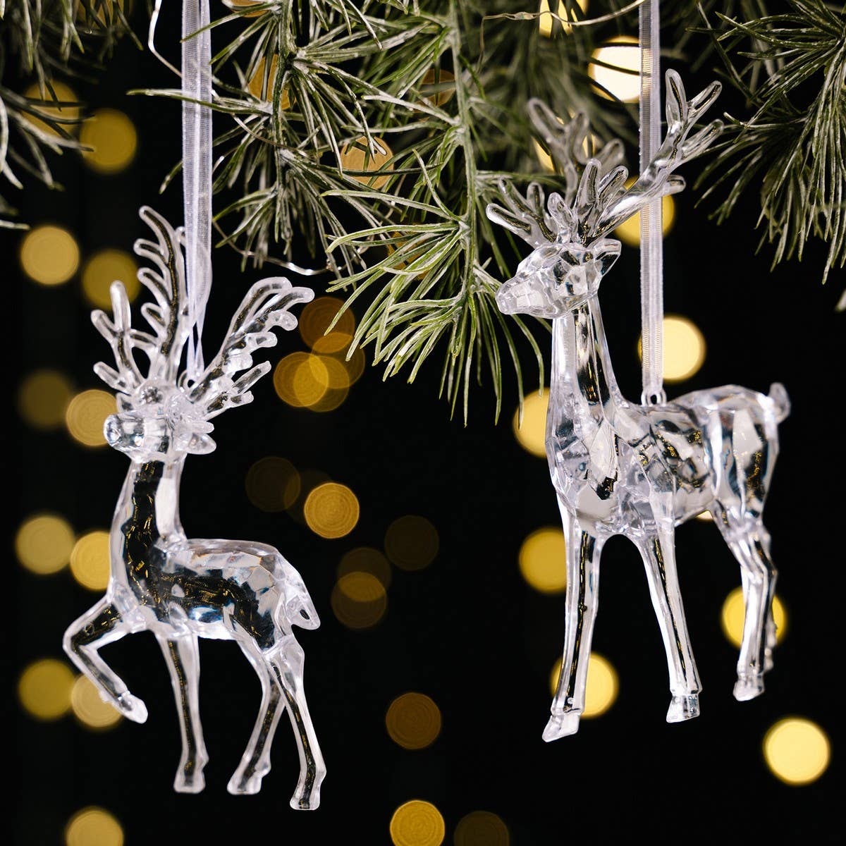 CWMM10192_CLEAR ACRYLIC REINDEER CHRISTMAS TREE ORNAMENTS