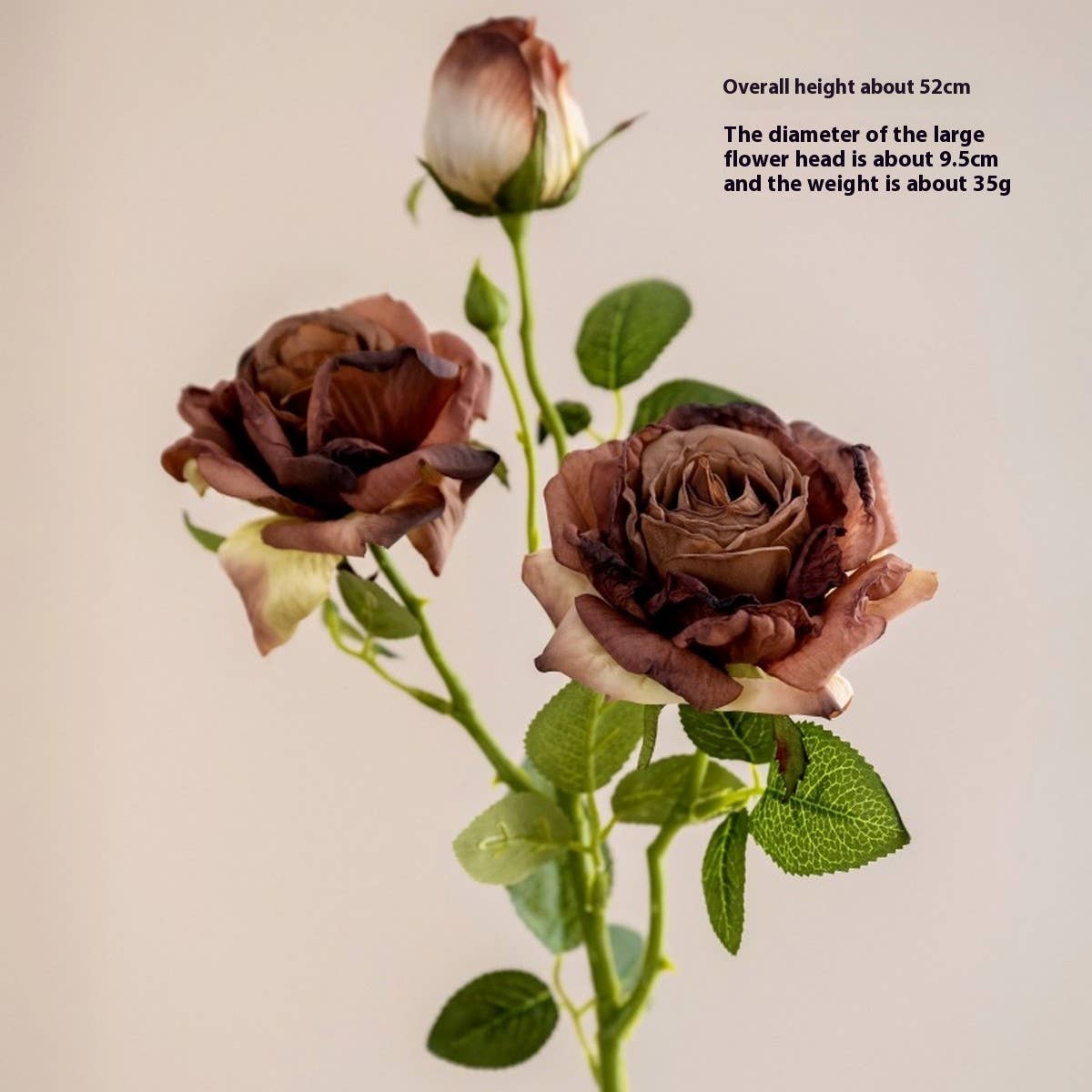2-Flower 1-Bud Burnt Edge Dried Rose Artificial_CWMM6477