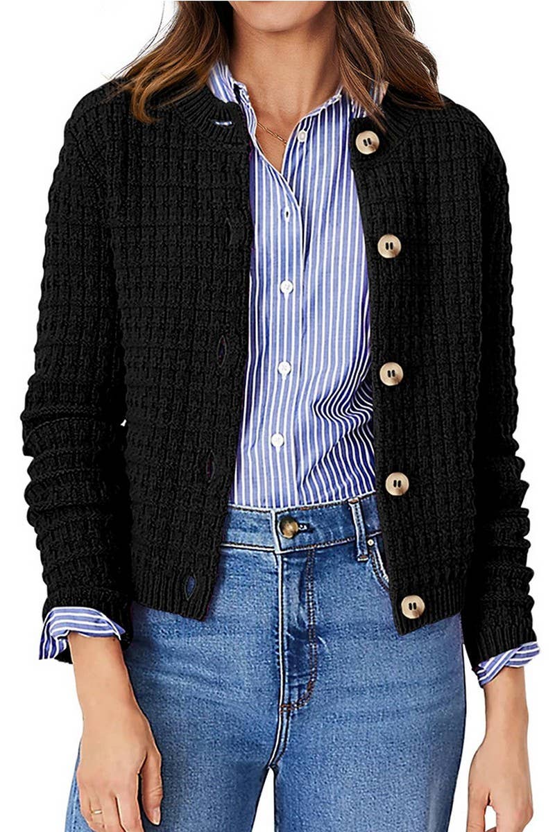 CWOCAL00612_SOLID COLOR KNIT CARDIGAN CASUAL SWEATER