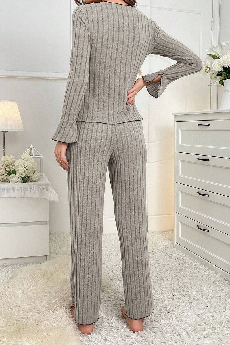 CWSPJ00491_BOW TIE COLLAR LONG SLEEVE TOP AND PANTS SET