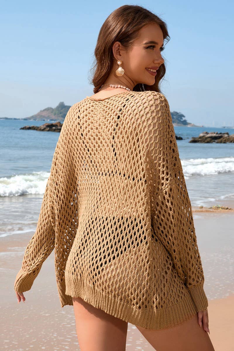 CWOSWL2076_Round Neck Long Sleeve Bikini Cover Top