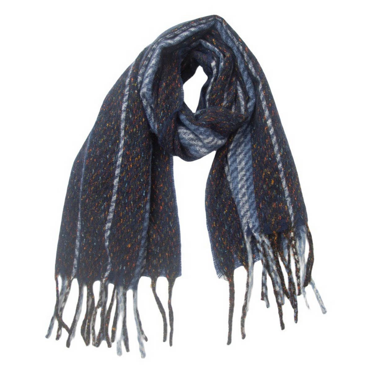 Striped Fringe Scarf ??Winter Knitted Shawl_CWASC0880