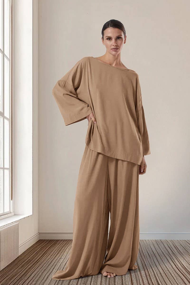 CWSPJ0324_ROUND NECK LONG SLEEVE LONG PANTS PAJAMA SET